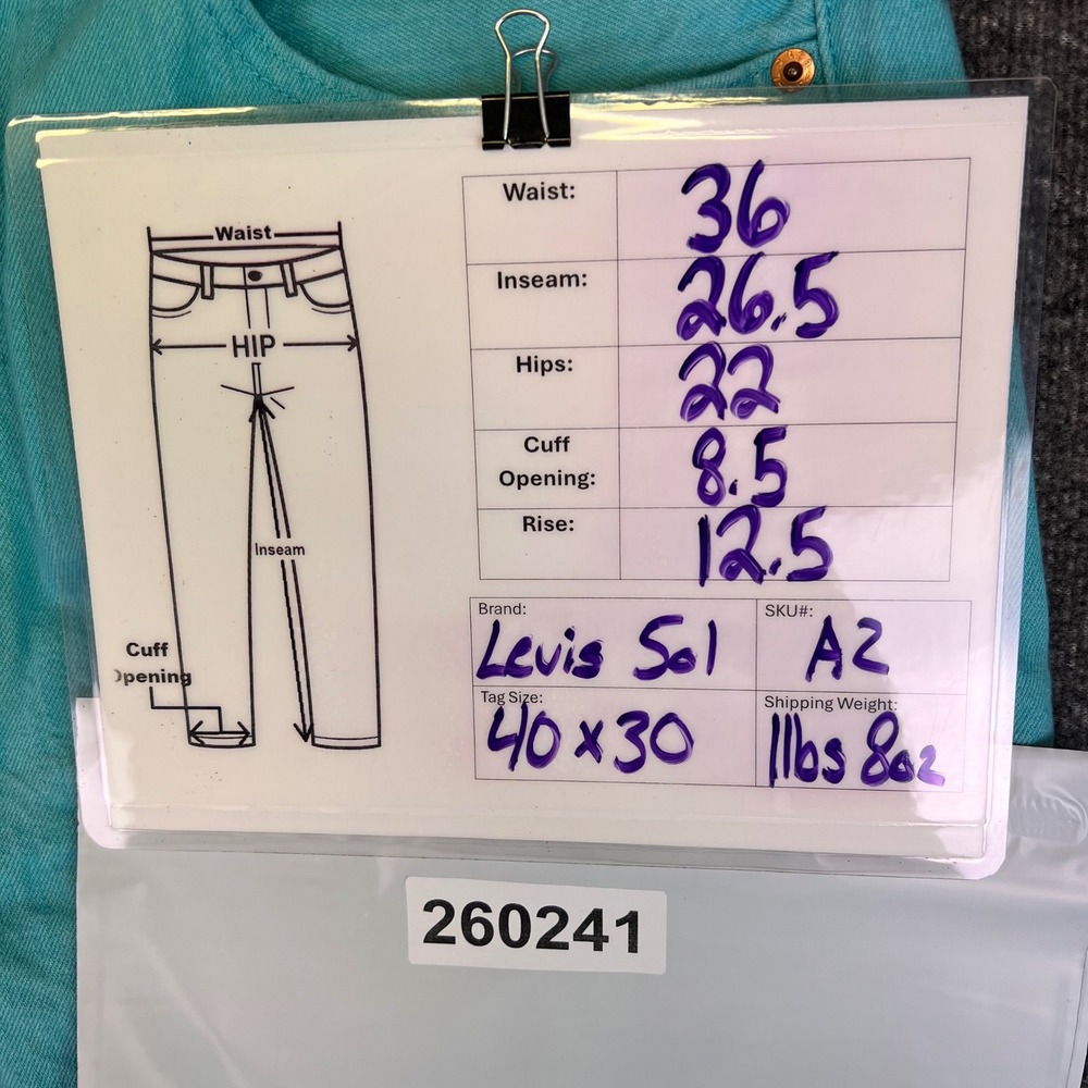 Levis 501 Jean Men 40x30 Turquoise Cyan Original Retro Straight Button Fly Denim - Picture 3 of 15